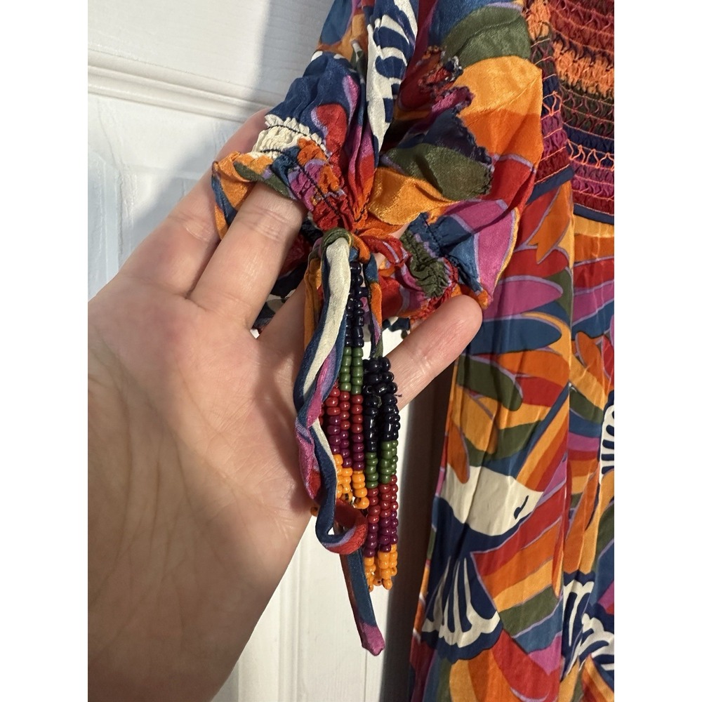 FARM RIO Rainbow Toucan Bird Print Smocked Maxi Dress M READ - Picture 5 of 7